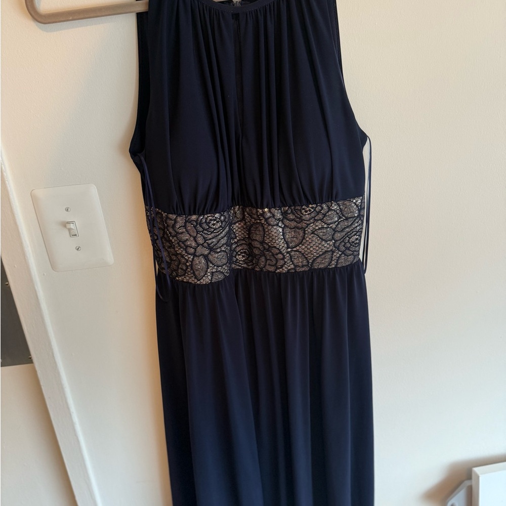 R&M Richards Blue Halter Maxi Gown